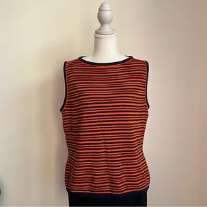 St. John Striped Tank Top Navy Orange Sleeveless Preppy Quiet Luxury Vintage 90s